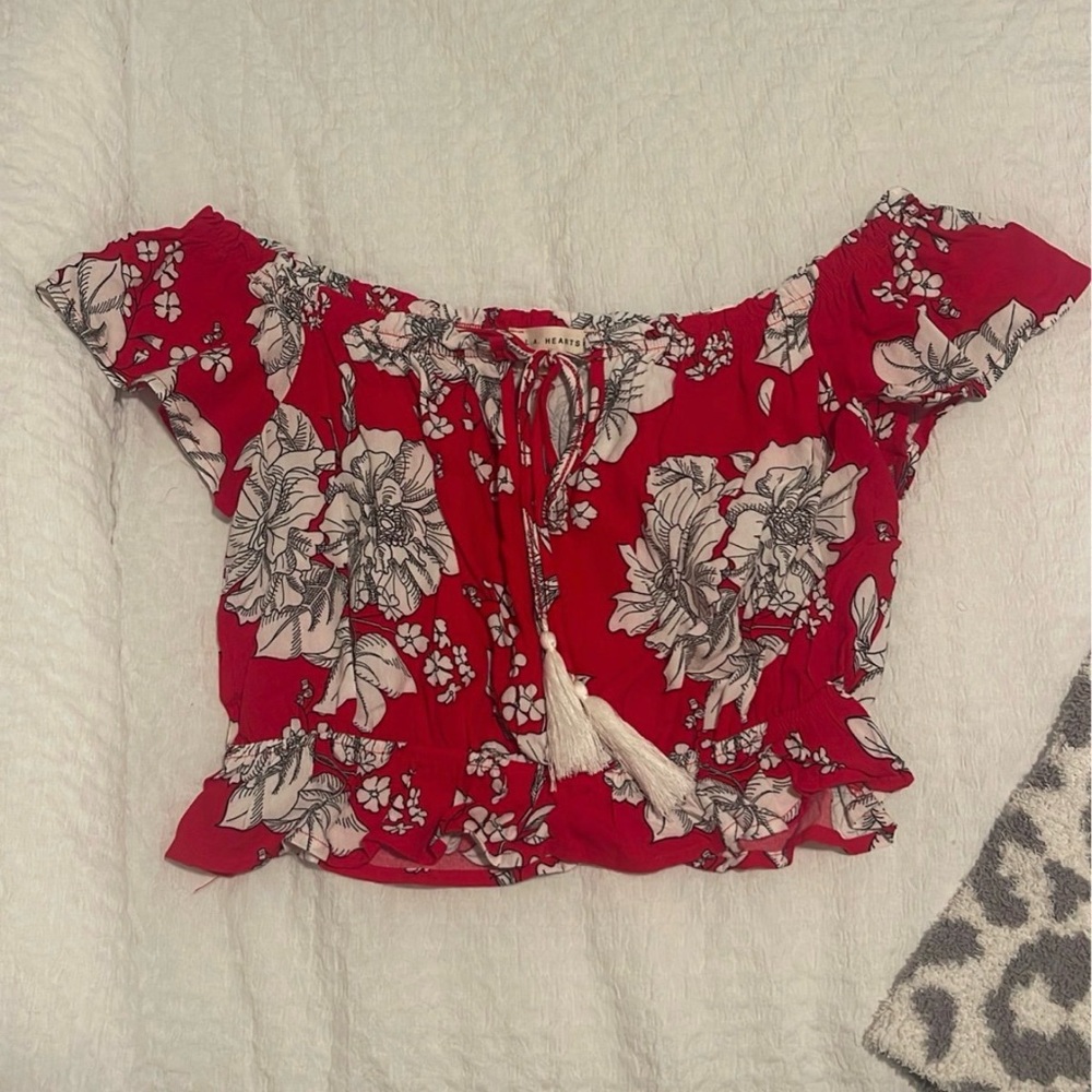 La Hearts Red Floral Off-Shoulder Blouse